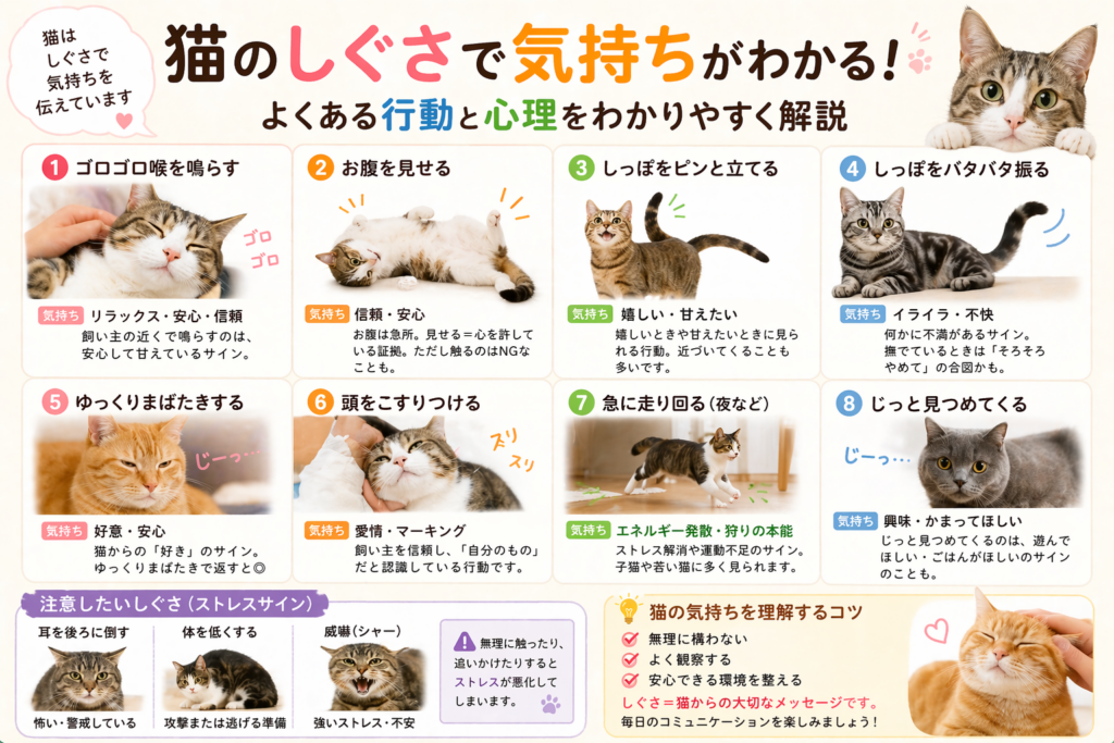 猫 しぐさ 気持ち（行動や心理の意味）をわかりやすく解説した画像
