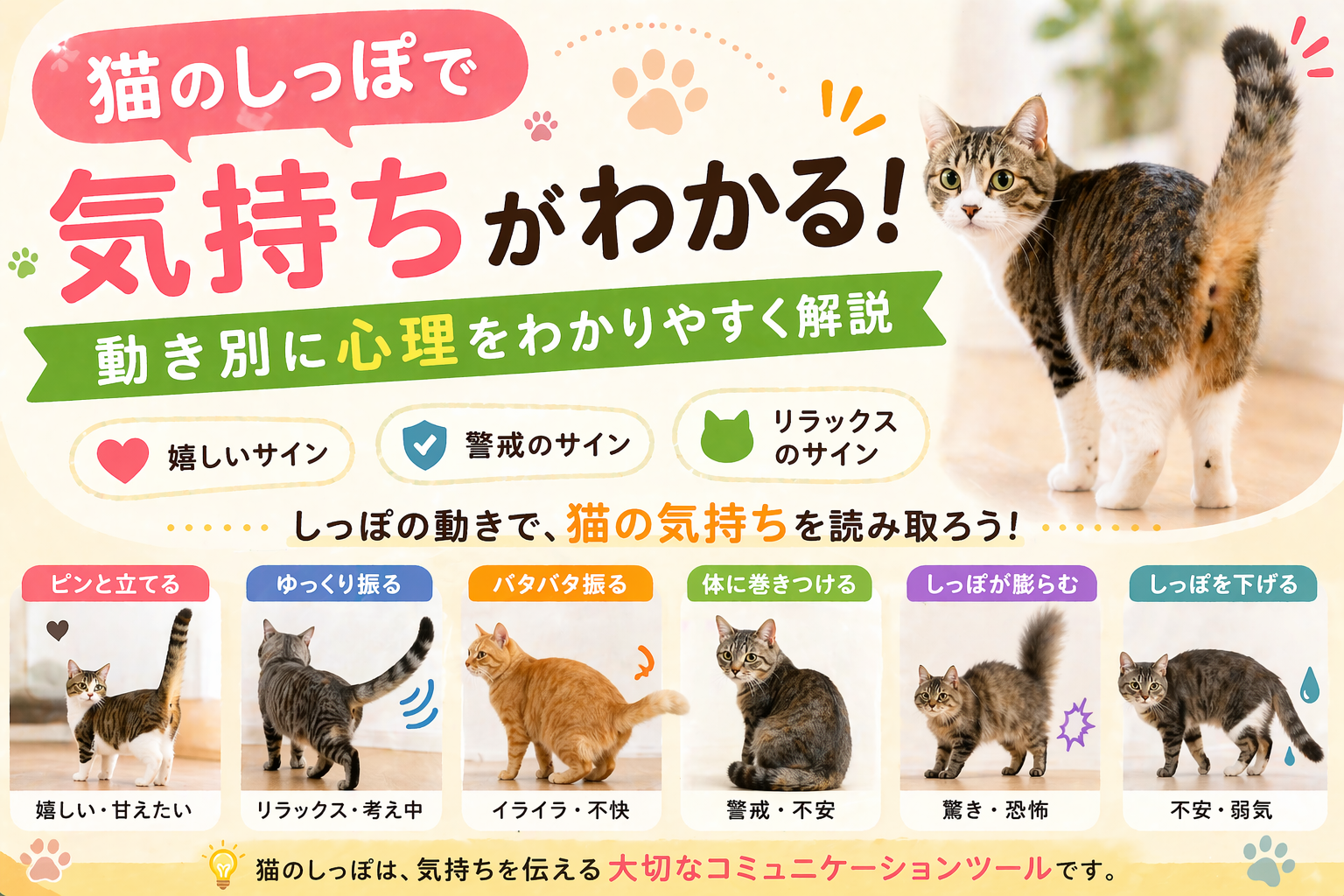猫 しっぽ 気持ち（動き別の心理や感情）をわかりやすく解説した画像