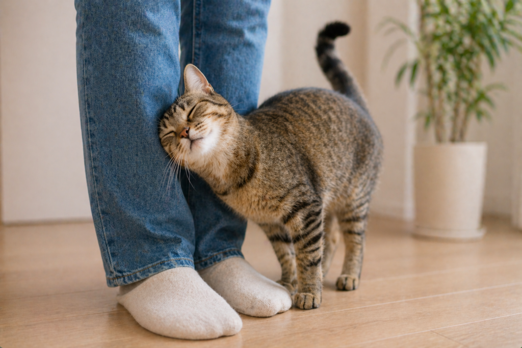 猫のすりすり行動（気持ち・愛情やマーキング）を表した画像
