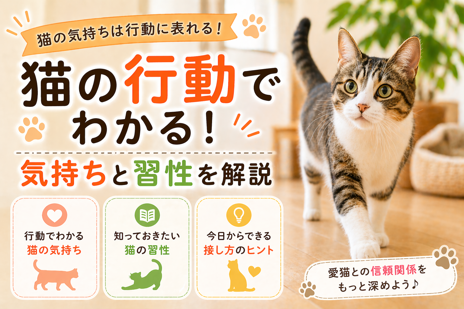 猫の行動から気持ちや習性を理解するための解説画像