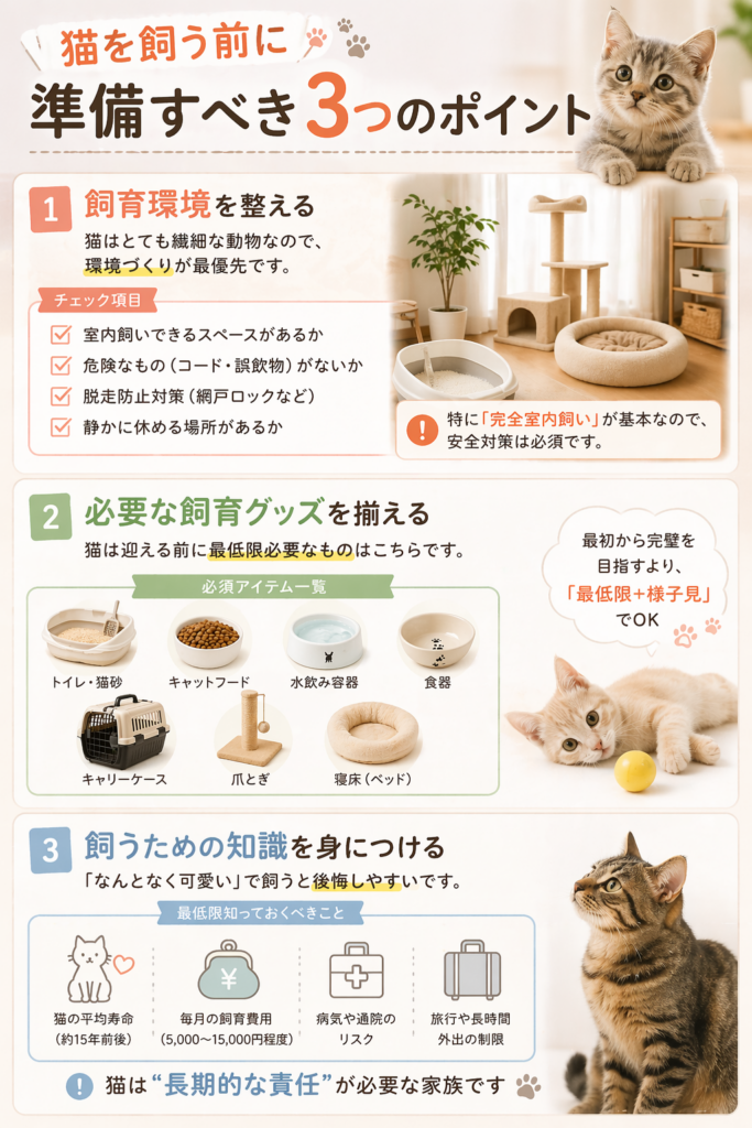 猫を飼う前の準備完全ガイド｜環境・必要なもの・知識を解説した初心者向け画像